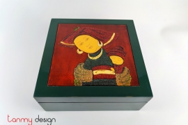 Square lacquer box attached with ethnic girl painting 25xH10 cm